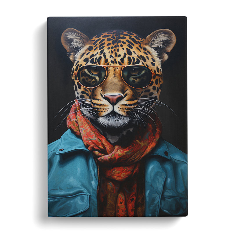 Leopard With Glasses Painting - No Frame Print, 60cm H x 40cm W x 3cm D