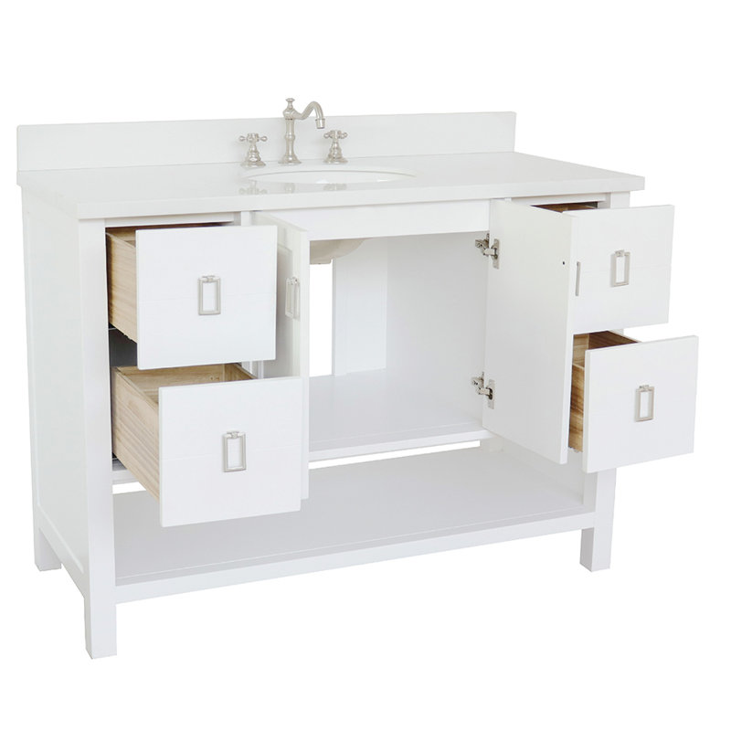 Wilhoit 49'' Single Bathroom Vanity with Top, White/White Quartz