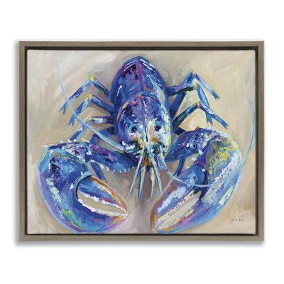 Blue Lobster Impression Framed Floater Canvas Wall Art by Jeanette Vertentes