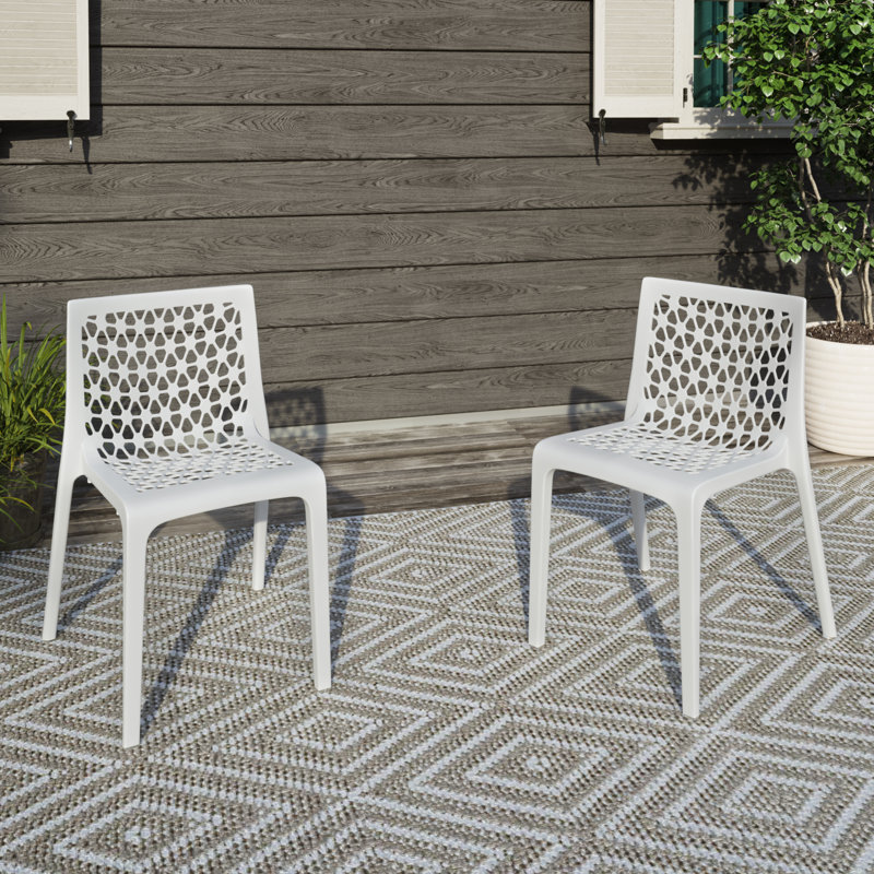 Plastic Outdoor Stacking Dining Side Chair, Off-White