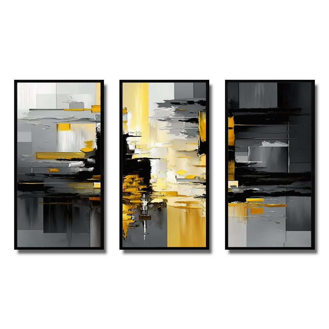 " Abstract Geometric Black And Yellow V " 3 - Pieces Ivy Bronx 