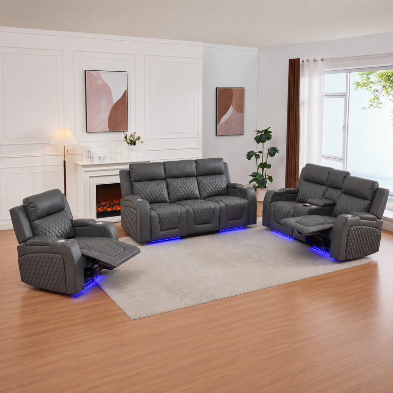 Ensemble de salon inclinable 3 pièces Gainey, Gris