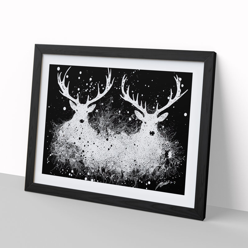Two Stags Vol.2 Abstract - Single Picture Frame Painting, Black Framed, 46cm H x 64cm W x 2cm D