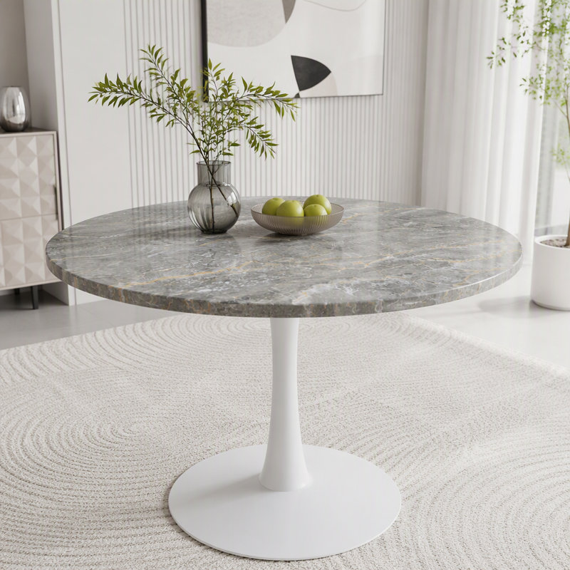 Round Dark Gray Marble Dining Table, dark gray/White