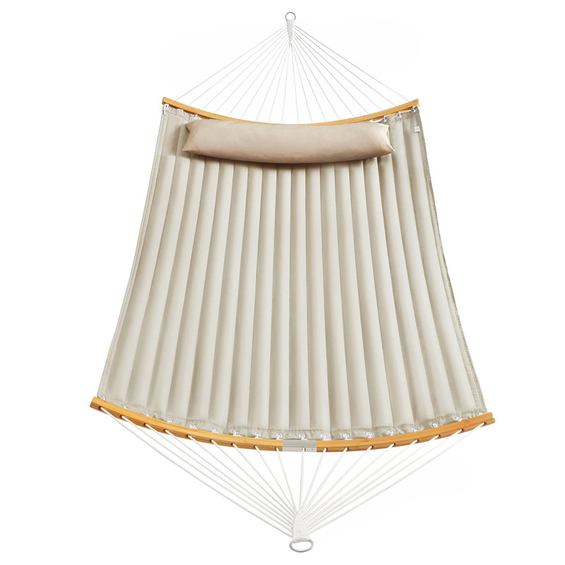 Upholstered outdoor hammock with separable bamboo poles, Cream/Beige
