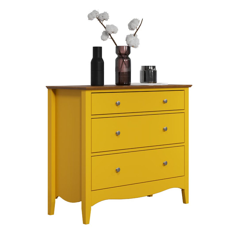 Delrick 3 - Drawer Chest of Drawers, Yellow/Brown