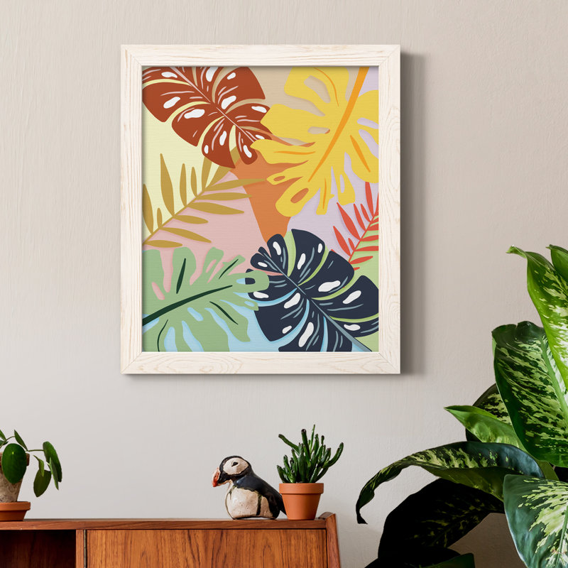 «Tropical Foliage II», peinture sur toile encadrée, Cadre blanc, H 20 po x l 17 po x P 1,5 po