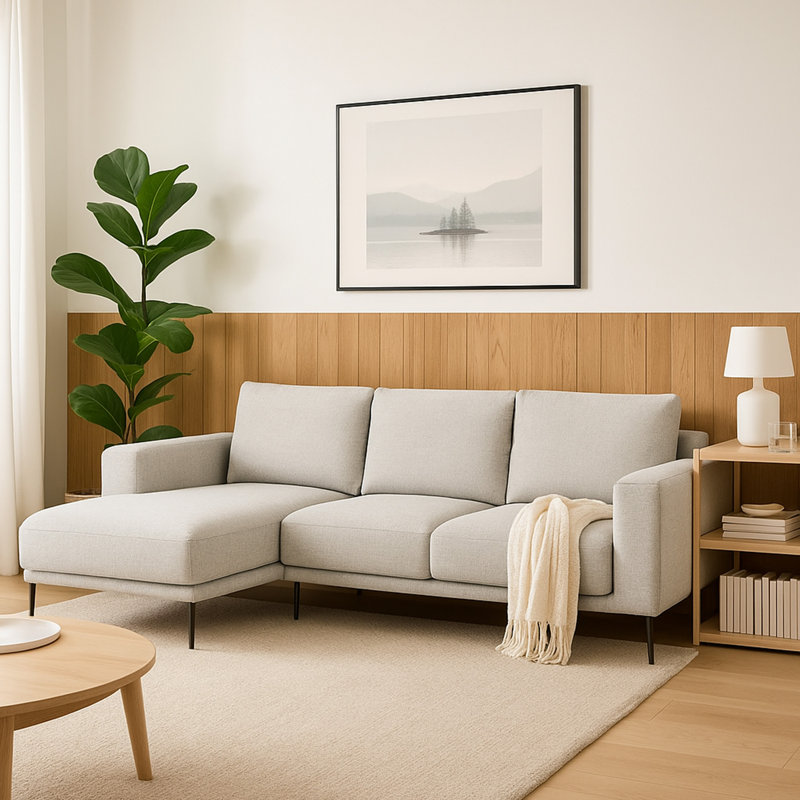 Kevin Sectional Sofa, Right Chaise, Gray Chenille, 98 Inch, Metal Legs, Left Hand Facing