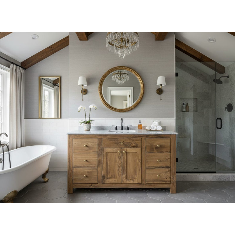 Havenwell - Meuble-lavabo simple - Pin blanc du nord-est - Teint, Couleur 5, 72"