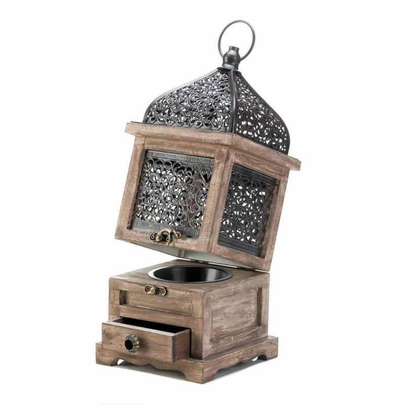 14.25'' H Wood Tabletop Lantern