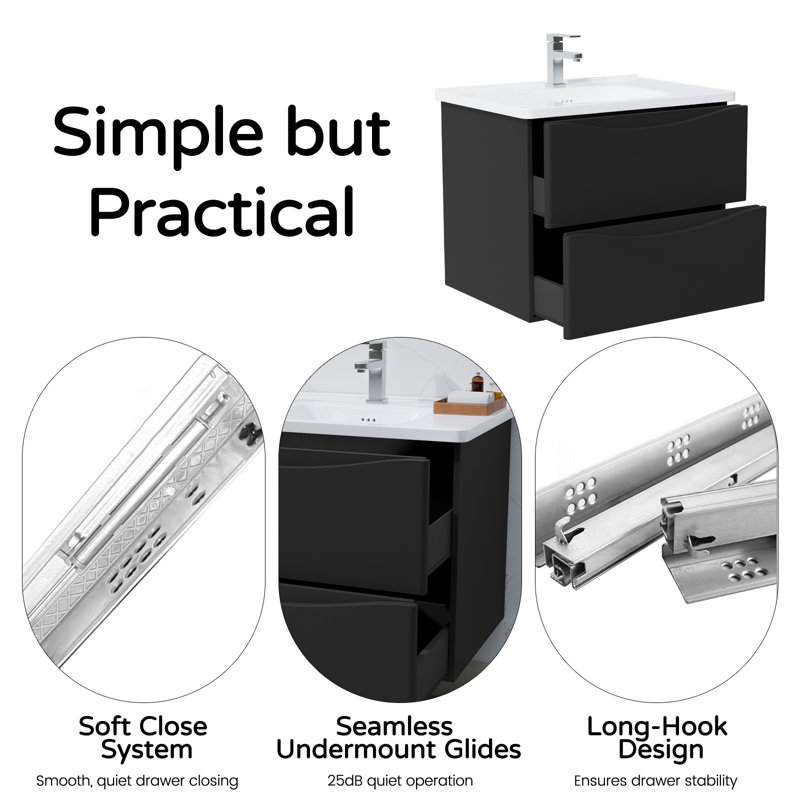 Meuble-lavabo 36 po avec lavabo sous-comptoir, meuble-lavabo flottant avec lavabo et armoire