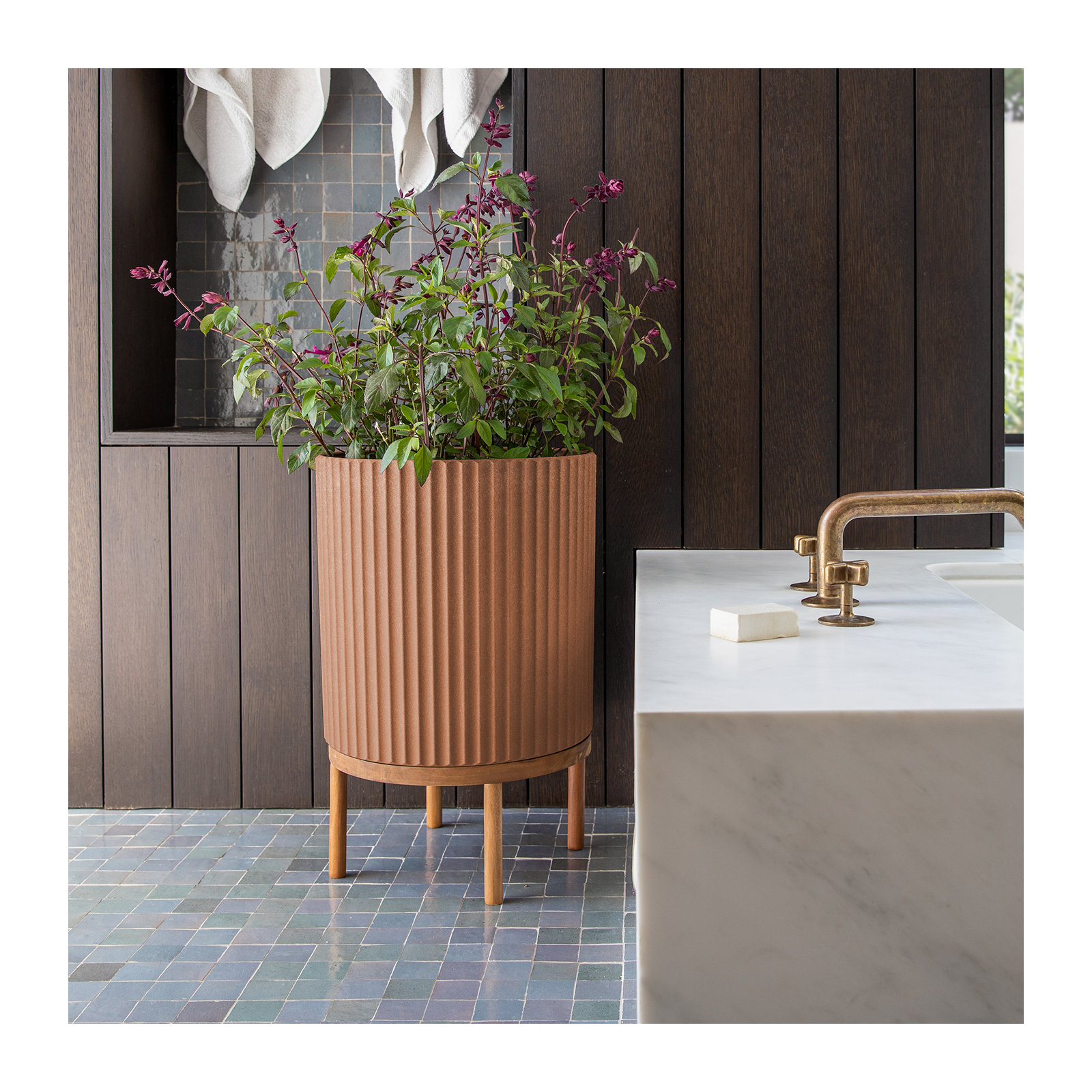 Demi Series Planter with Stand, 1, 22" H x 14.75" W x 14.75" D, Terracotta/Brown