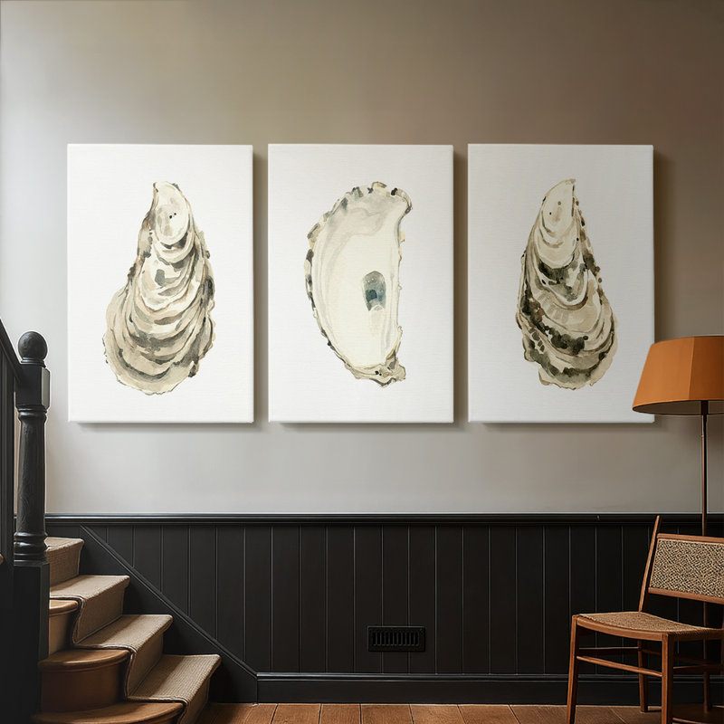 Neutral Oyster Study I - Toile tendue sur mesure avec châssis - 3 pièces, H 18 po x l 36 po