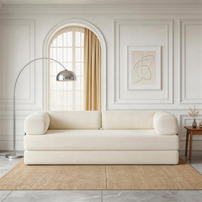 Boneless Upholstered Compression Corduroy Convertible Sleeper Sofa Bed - Foldable Floor Couch With No Assembly