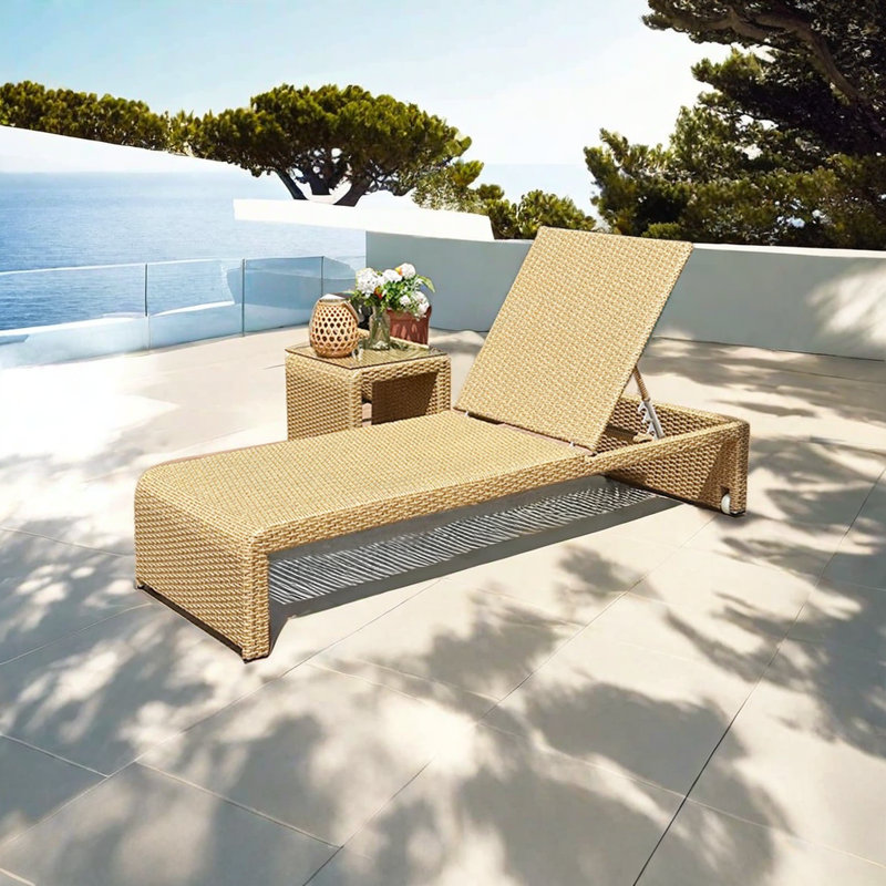 Adjustable Outdoor Lounge Chair Outdoor Wicker Chaise Lounge Set with Table