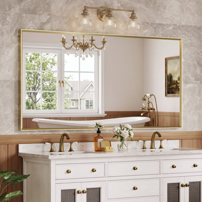 Bathroom Vanity Mirror with Beveled Edge, Tempered Glass Wall Mirror with Rust-Resistant Aluminum Frame for Over Sink, Bedroom, Entryway