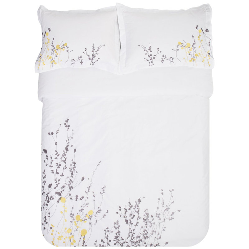 White Cotton Floral Embroidered Full/Queen Duvet Cover Set