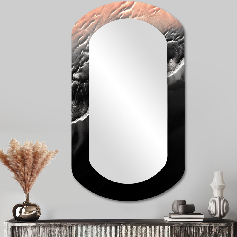 Lessman Iceland black sand beach wonders II - Beach Cylinder Mirror, Pink Asymmetrical Decorative Wall Mirror, Printed Metal Art
