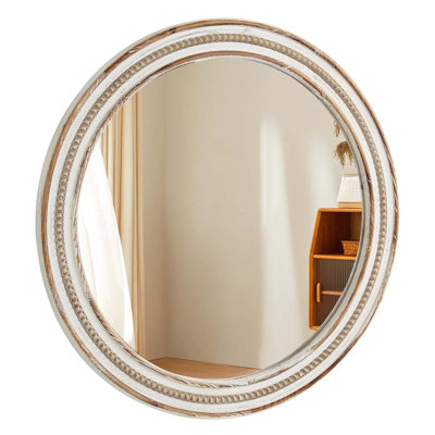 Wood Round Wall Mirror for Bathroom Bedroom Vanity Home Decoration
