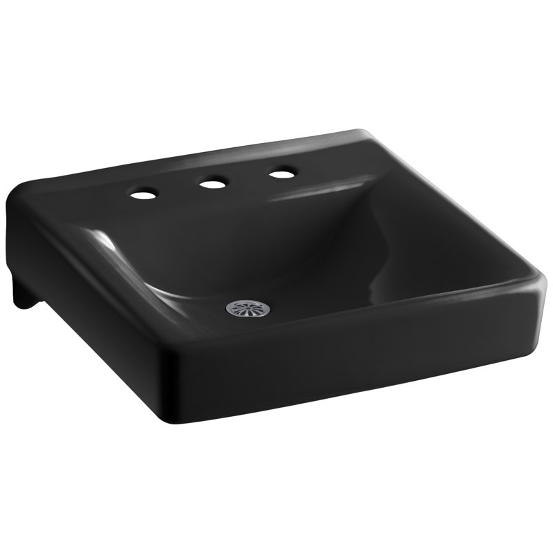 Soho Ceramic 20" Wall Mount Bathroom Sink, Black, 8" Centers