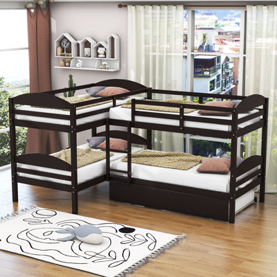  Donyale Twin over Twin and Twin L-Shaped Bunk BedWood Bunk Bed With Trundle