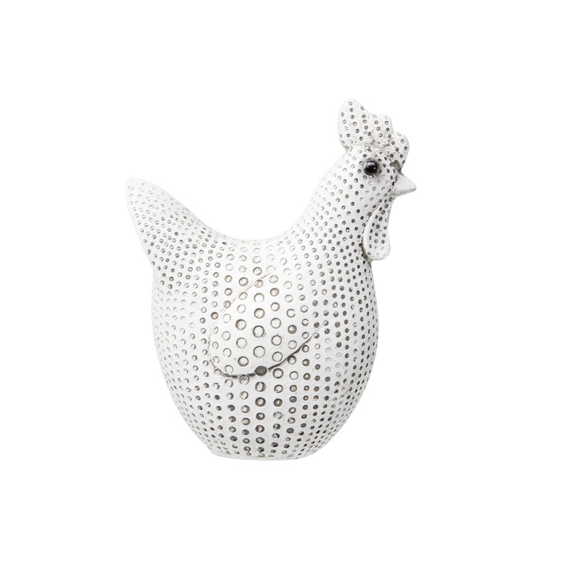 Decorative Ceramic Chicken Figurine with Textured Detailing., 4.75" H x 3.75" W x 2.25" D