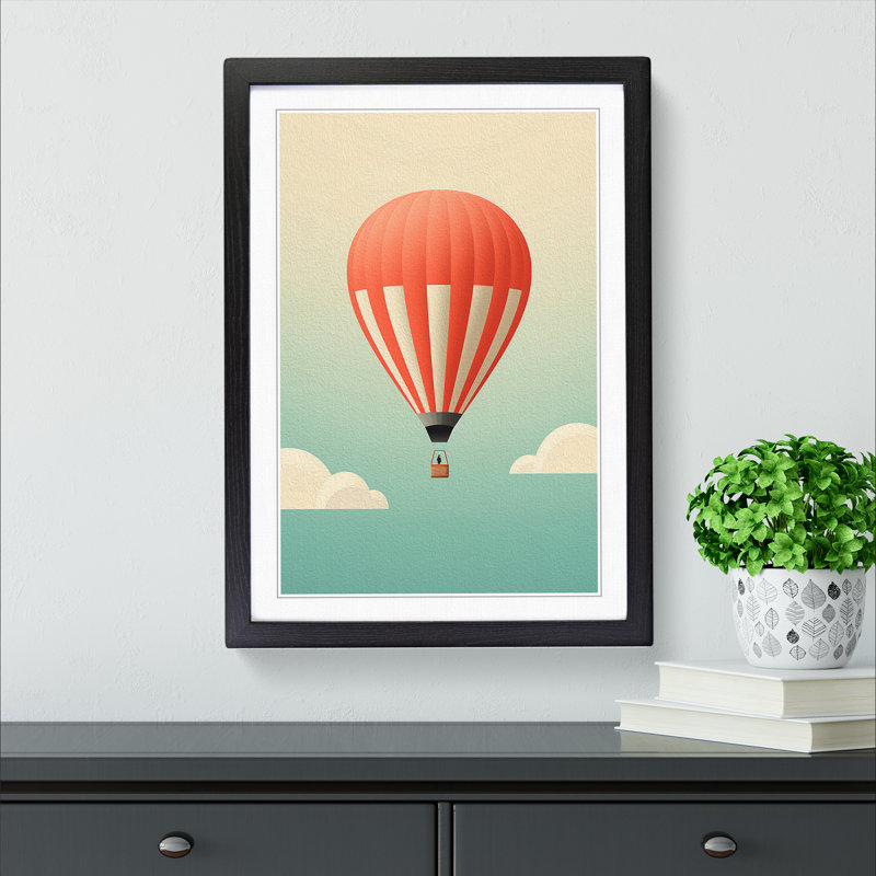 Hot Air Balloon Minimalism No.2 1 Piece Single Picture Frame Wall Art, 64cm H x 46cm W x 2cm D, Black Framed