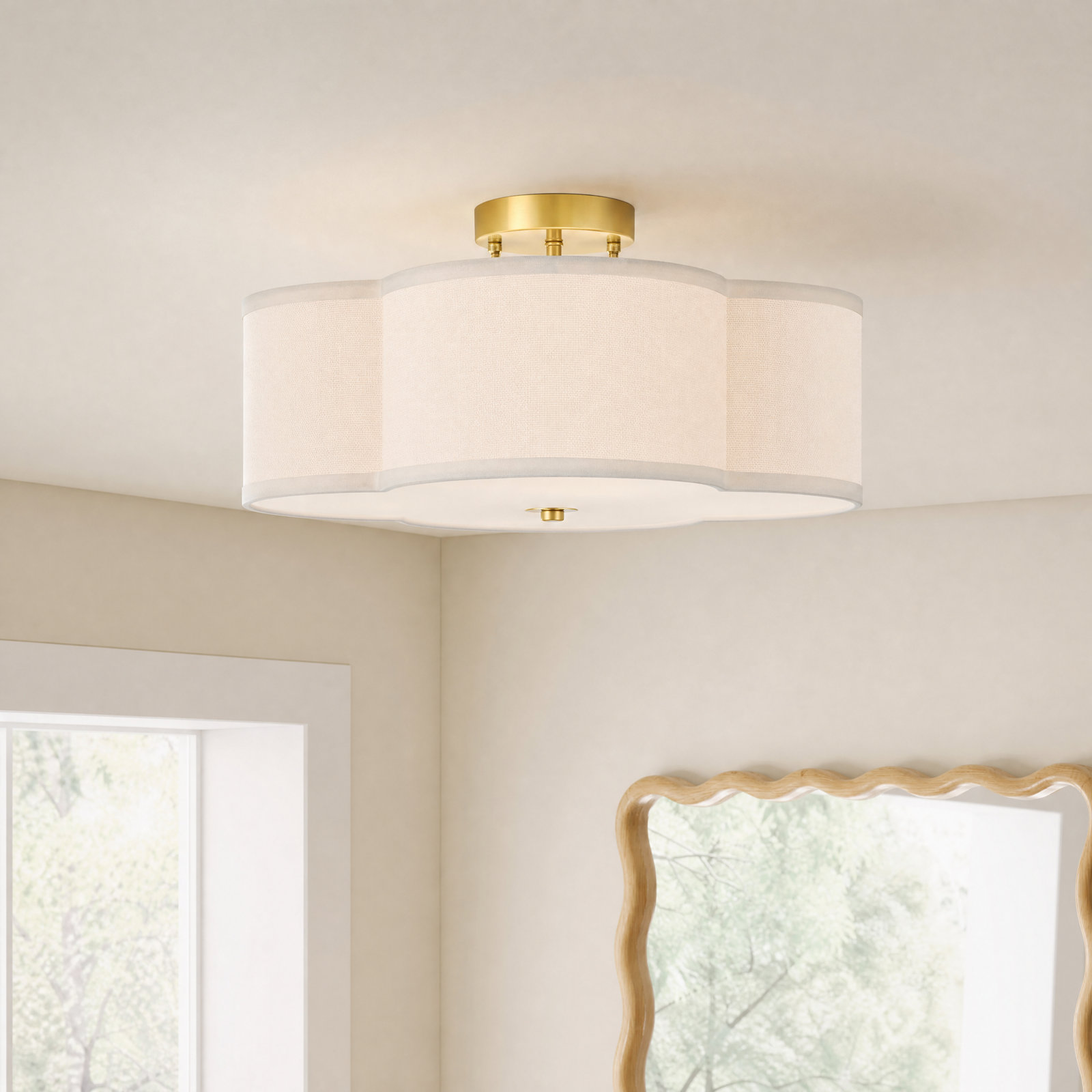Venoy 4-Light Semi Flush Mount, Brass, 6.9" H x 15.75'' W x 15.75" D