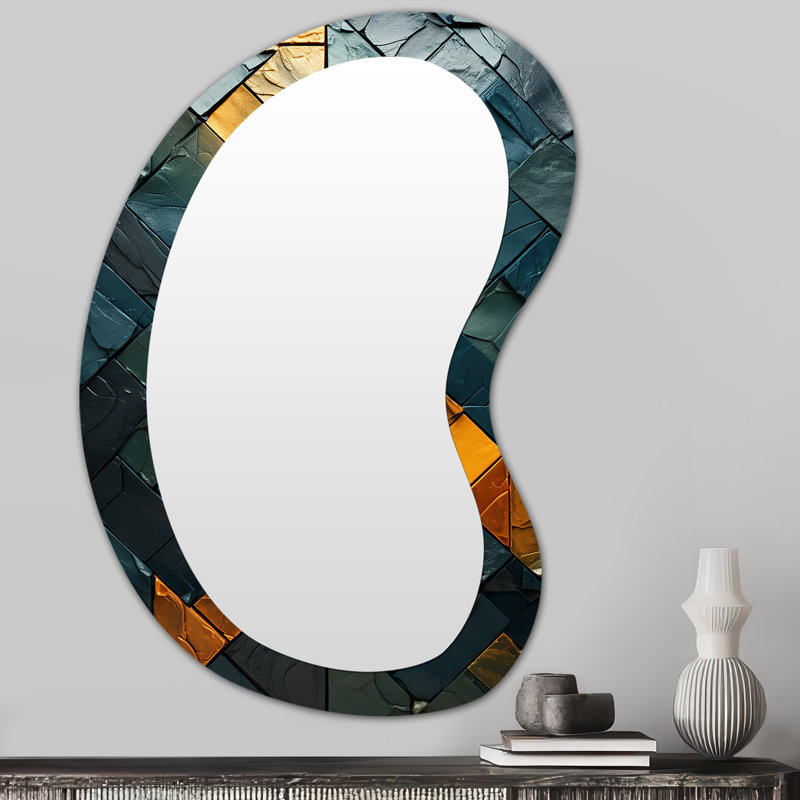 Gaiden Blue and gold marble elegance IV - Marble Unique Shape Mirror, Blue Asymmetrical Unique Wall Mirror, Printed Metal Art