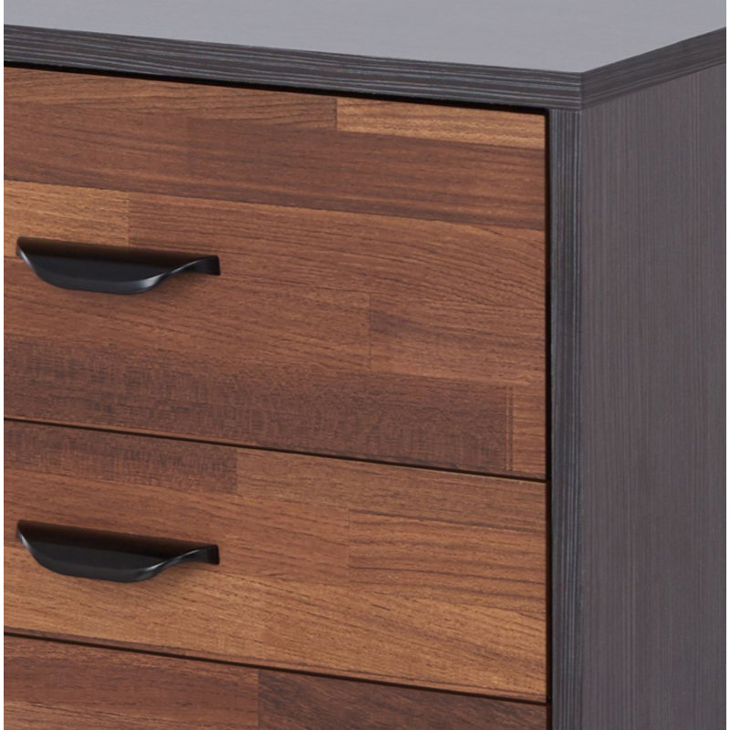 3-Drawer Rectangular Accent Table High End Table, Natural Wood/Black