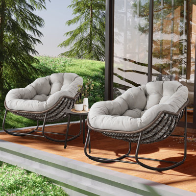 Belana Outdoor Rocking Chair,Oversized Rattan Egg Rocking Chair,Indoor Padded Cushion Rocker Chair by Wildon Home