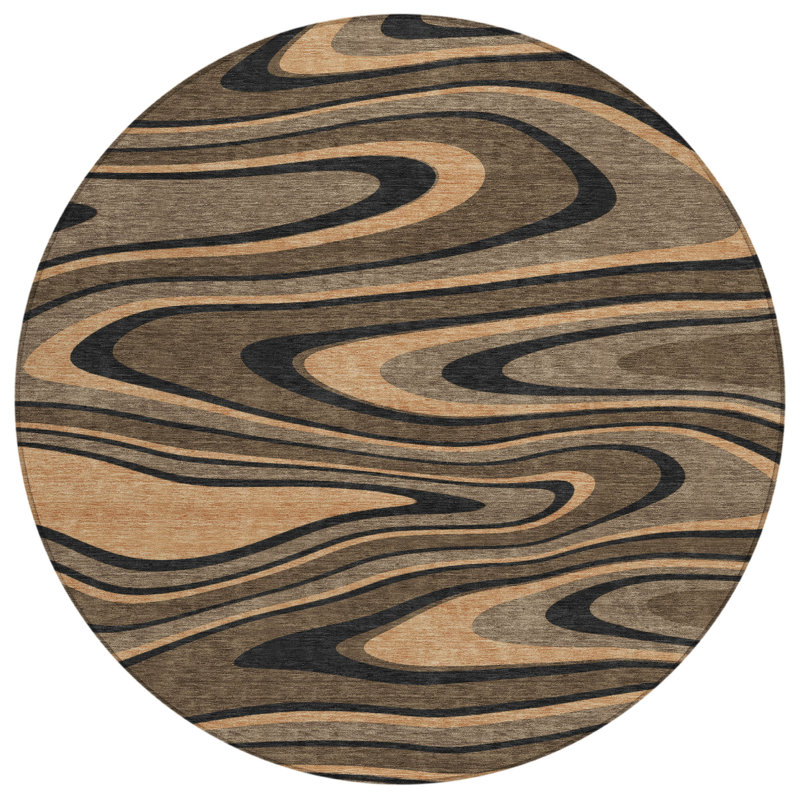 Machine Washable Indoor/Outdoor Chantille ACN2493 Abstract Rug, Chocolate, 8' Round