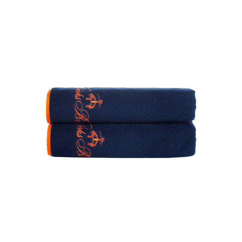 Navy Turkish Cotton Bath Sheet Set with Orange Emblem