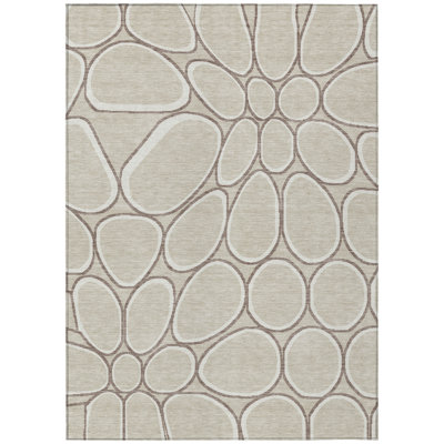 HomeRoots 5' X 8' Beige Abstract Washable Indoor Outdoor Area Rug