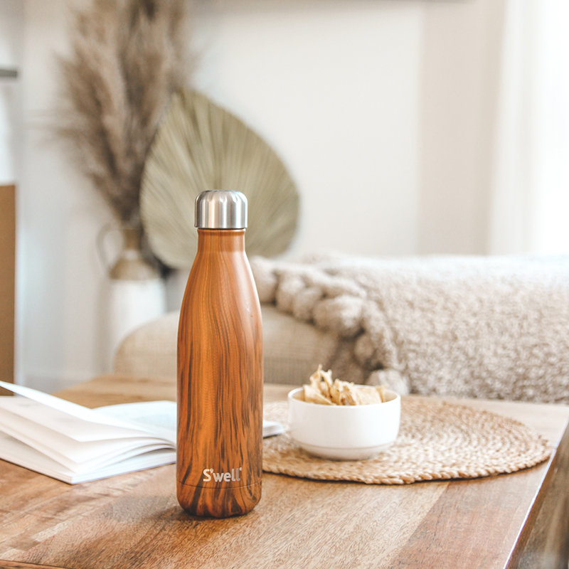 S'well Stainless Steel Water Bottle - 17 Fl Oz - Triple-Layered Vacuum-Insulated Containers, Teakwood, 17.oz