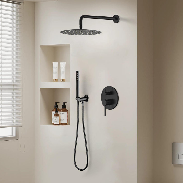 1-Spray Patterns 9.8 In. Wall Mount Dual Fixed And Handheld Shower Head 1.8 GPM In Matte Black