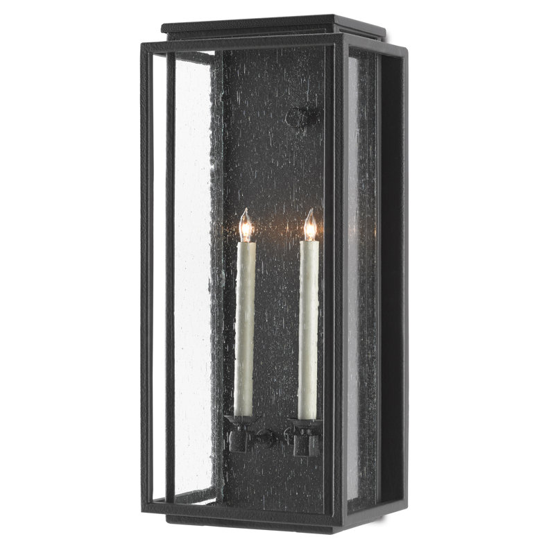Applique murale d'extérieur en verre bullé 27 po H noir Wright