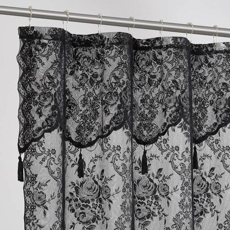  Rideau de douche Cherrilyn Floral, H 72 po x l 108 po, Noir