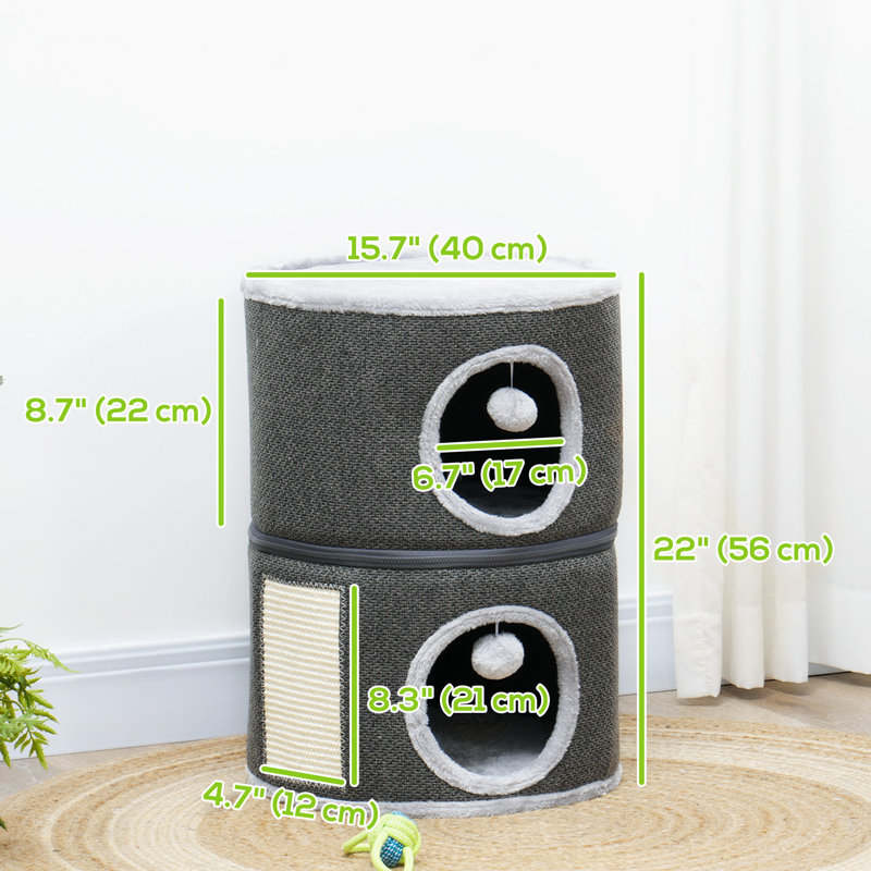 3-Storey Cat Condo Barrel Tree with 2 Hideaways; Scratching Board