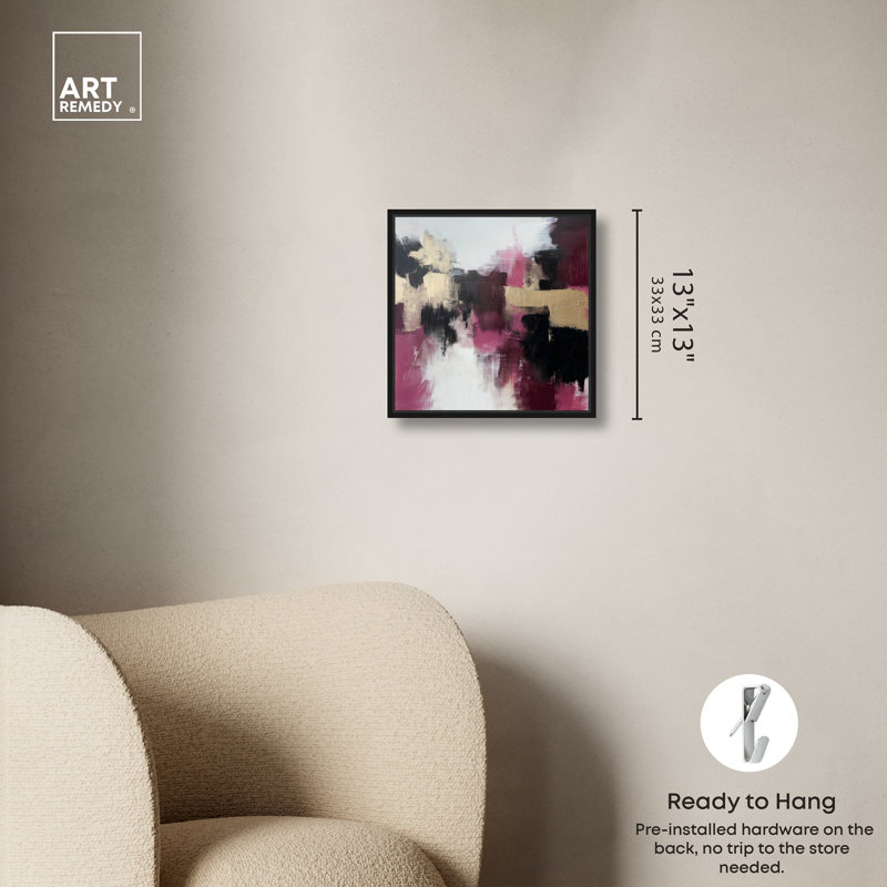 Art Remedy abstrait avec toile dorée, H 13 po x l 13 po, Cadre flottant noir