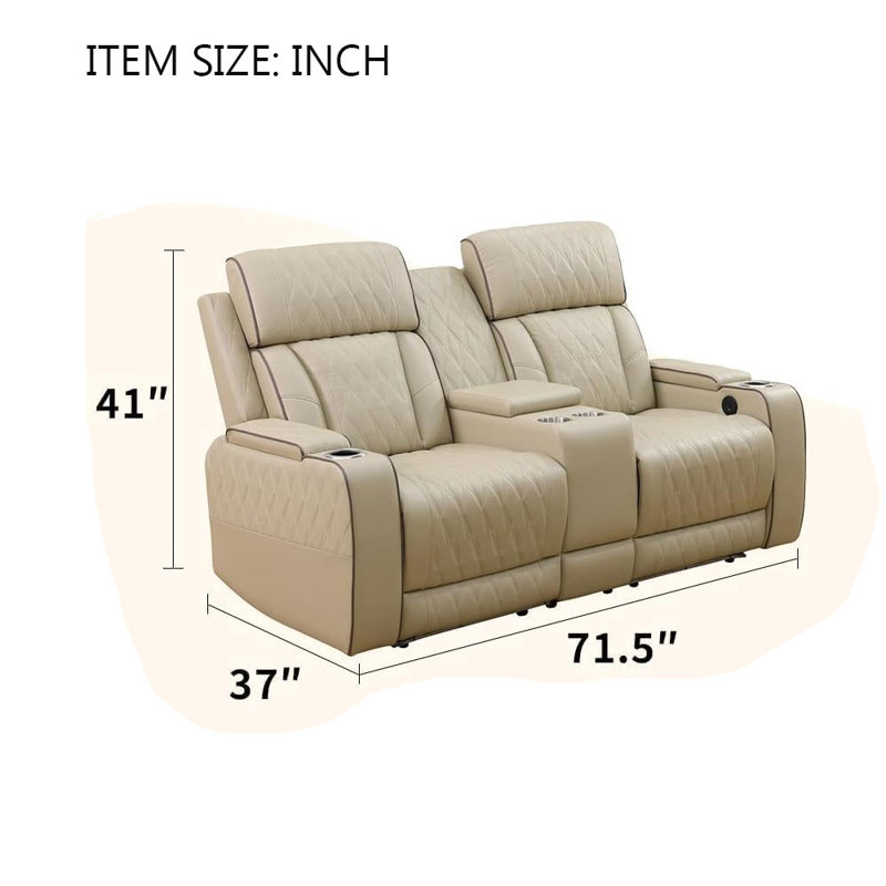 Beige Breathing Leather Living Room Recliner Sofa