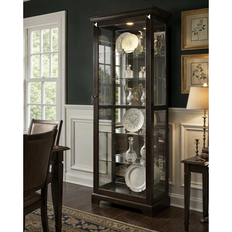 Vitrine verrouillable à portes coulissantes 5 tablettes en cerisier foncé