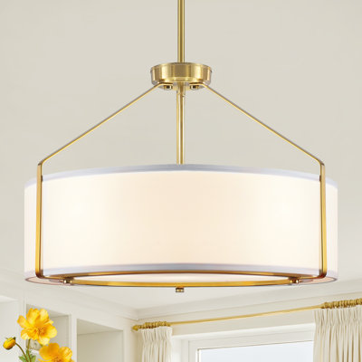Lustre tambour 5 lumières moderne noir avec abat-jour en tissu, lumière suspendue pour salle à manger et vestibule