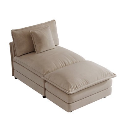 Upholstered Chenille Armless Chair 1 Seater Module Part For Sectional Sofa with Ottoman