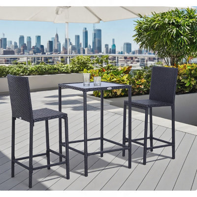 Ensemble de bar en rotin avec plateau en verre, tabourets de bar pour l'extérieur