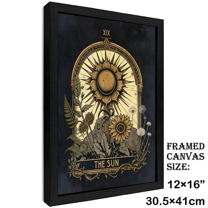 Art mural noir encadré noir rétro - Illustration de décorations spirituelles bohémiennes mystiques, H 17 po x l 13 po