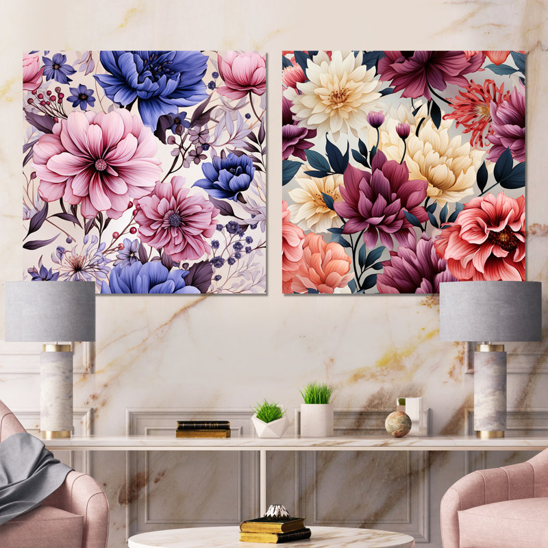 Yarmouth - ensemble de 2 impressions sur toile florales, Toile tendue, H 16 po x l 33 po x P 1 po