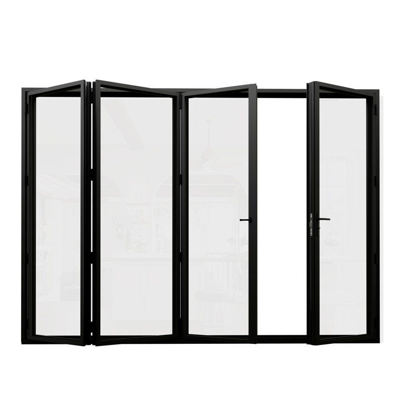 Porte de patio pliante en aluminium en verre trempé double gauche 144 po x H 96 po 3 + 1, L 144 po x H 96 po