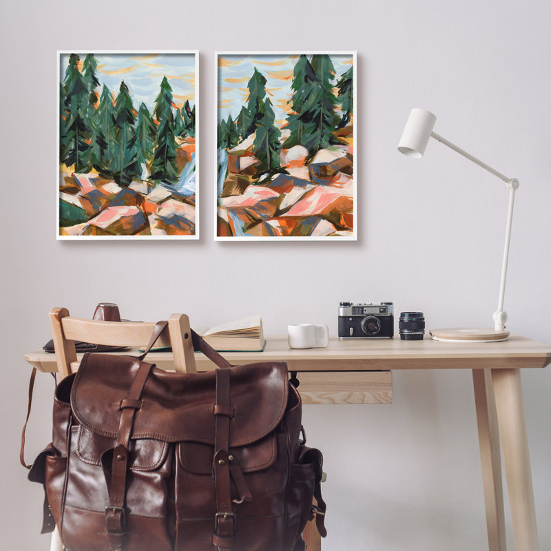 «Geometric Abstract Forest Foliage» par Melissa Wang - peinture 2 pièces, Giclée encadrée blanc bord de mer