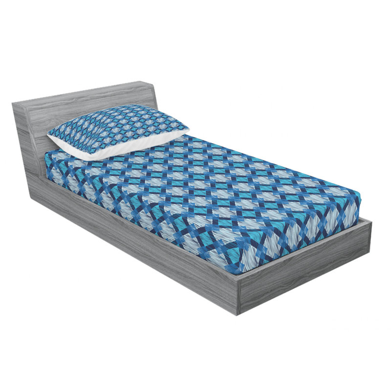 Microfiber Geometric Sheet Set, Twin Sheet Set with Fitted Sheet, Blue/White Geometric